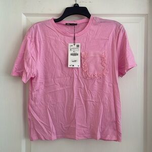 Zara Pink Ruffle Pocket T-shirt